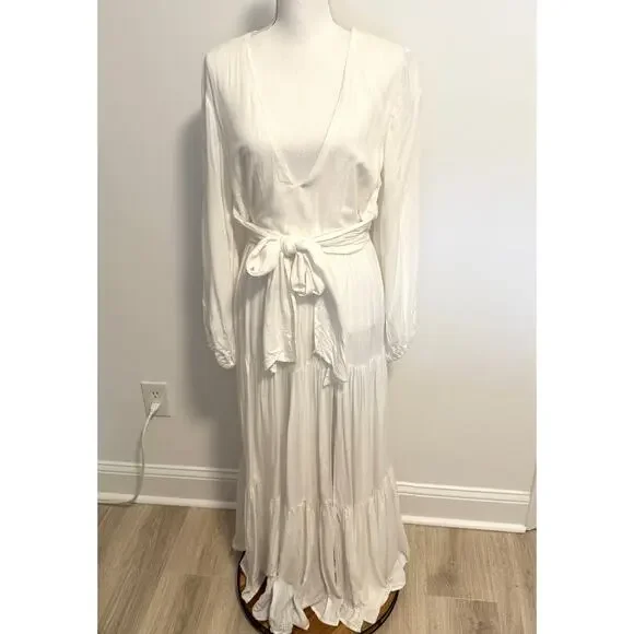 L*SPACE Hanna Balloon Long Sleeve Tiered Maxi Dress In Cream Size Large New - Picture 3 of 15